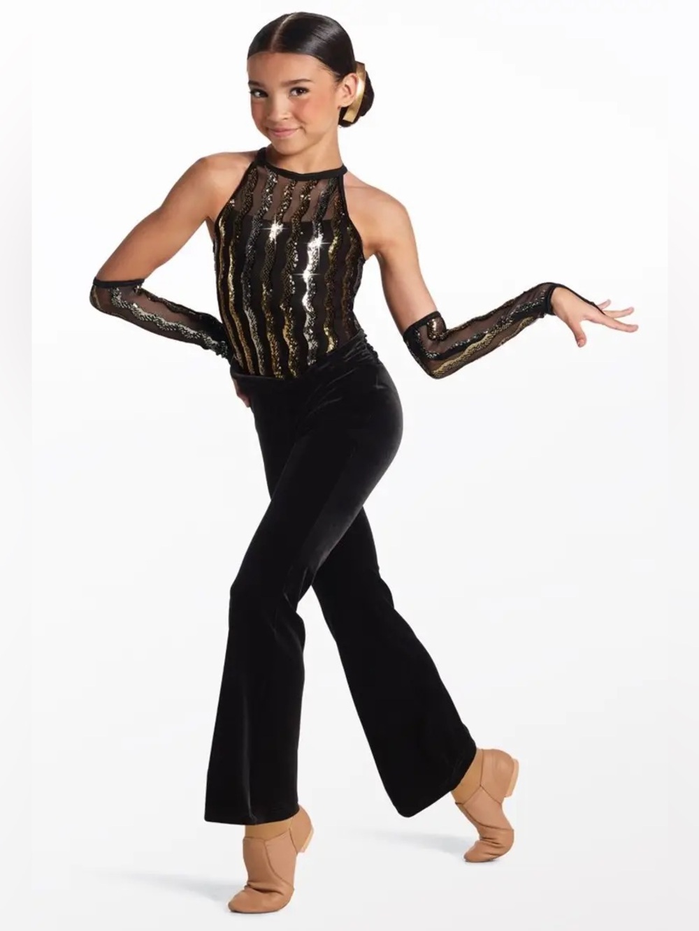 Weissman dance costume Abracadabra 19032 black, silver, gold adult small AS